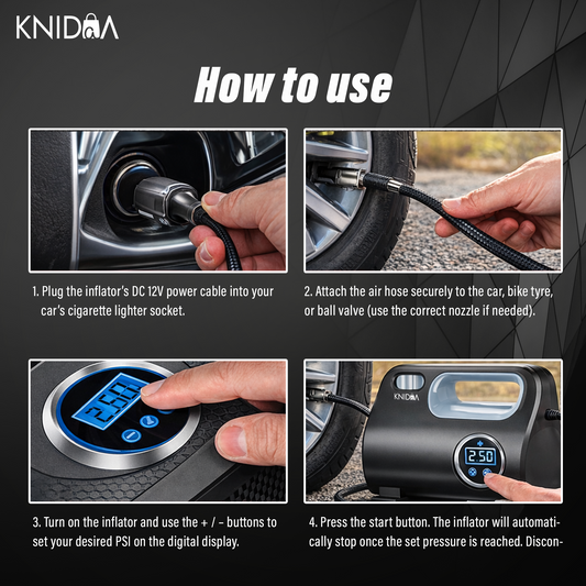Tyre Inflator for Car - 150 PSI, 12V DC Portable Air Compressor with Digital Tire Pressure Gauge & LED Light | Car Accessories, Auto Air Pump for Cars, Motorcycle & Other Inflatables