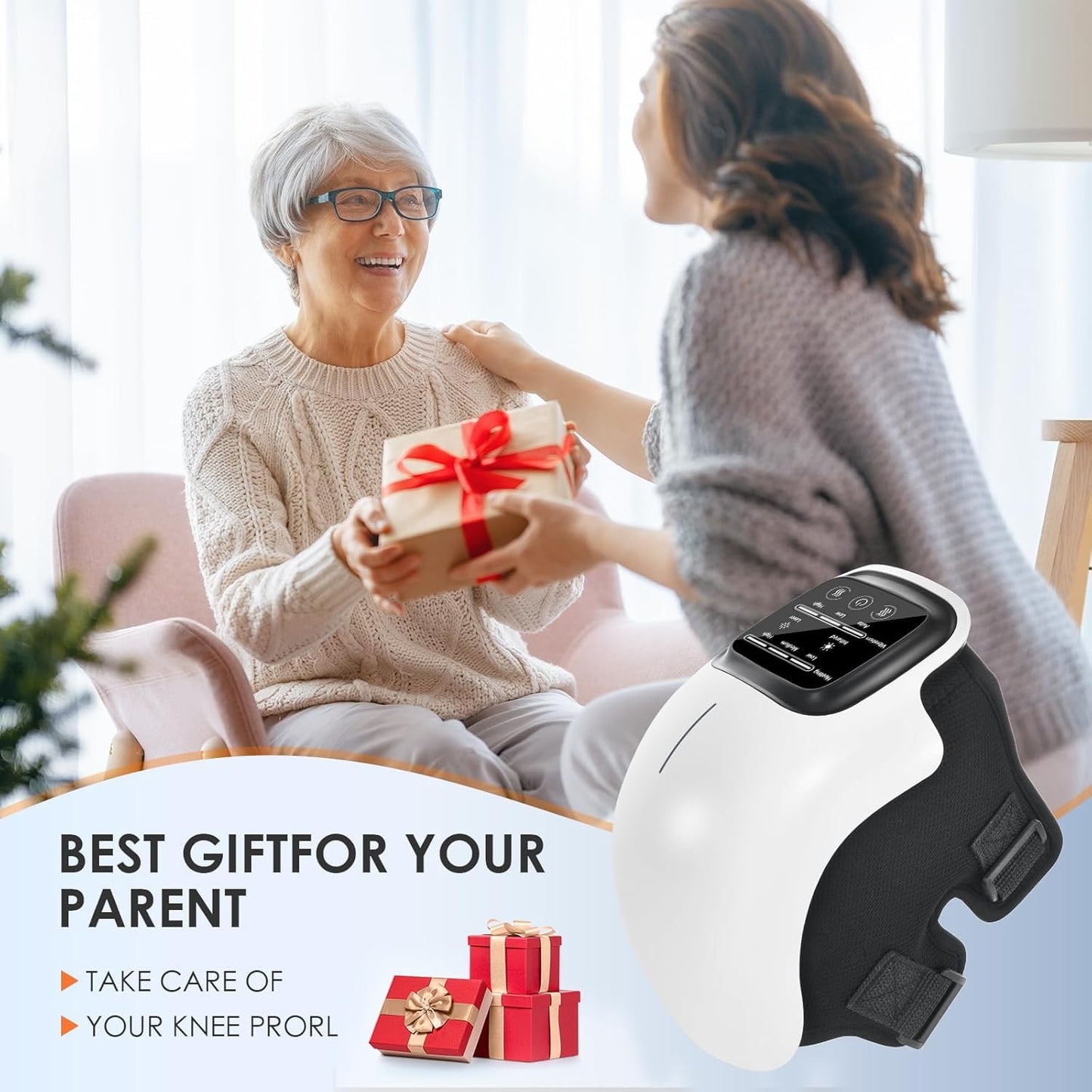 Knee Massager for Joint Pain Relief with Heat, Rechargeable Red Light Vibration Knee Arthritis Massage Physiotherapy Machine for Women, Elder Age, Men - 1 Year Warranty