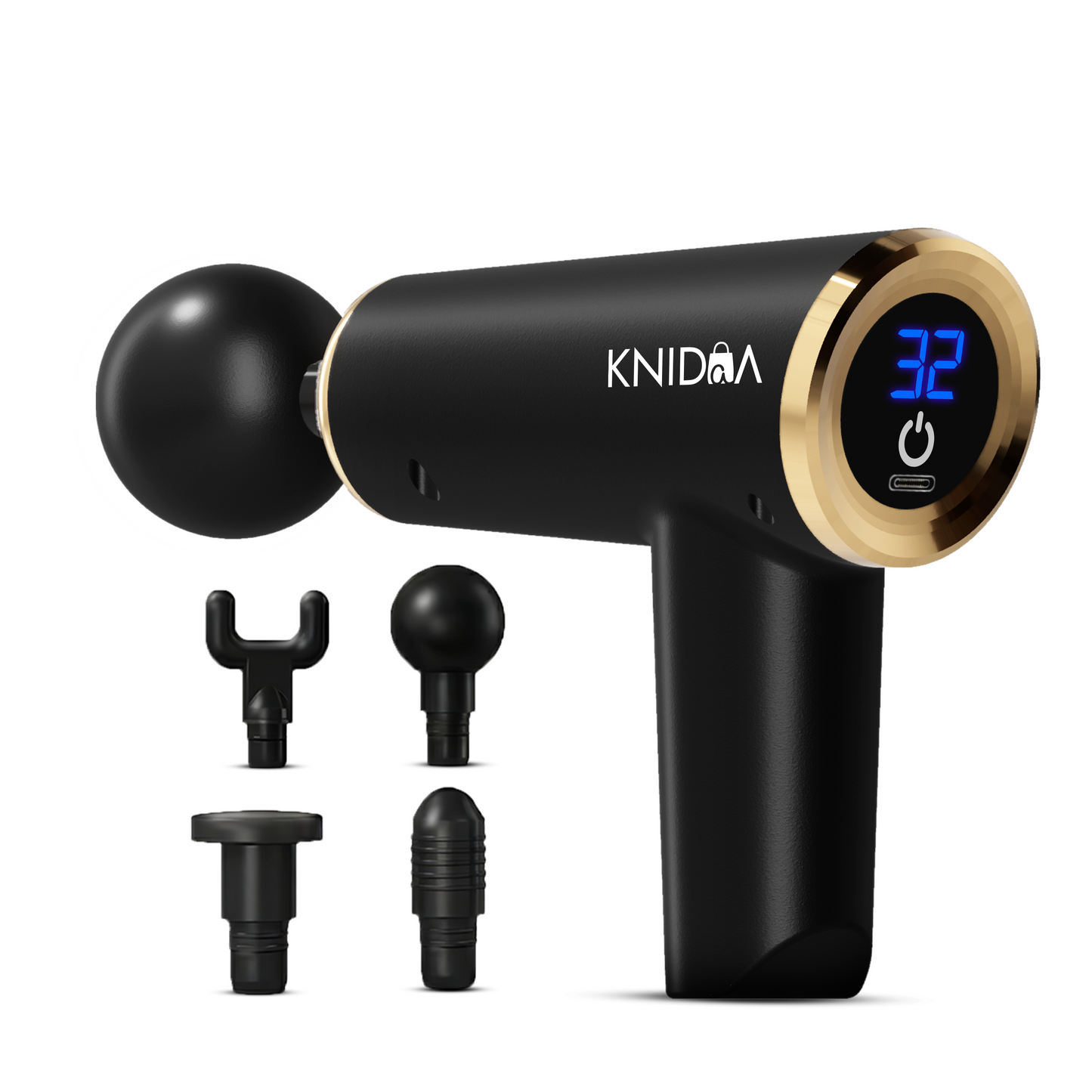 Gun Massager machine for Full Body Pain Relief of Neck, Shoulder, Back, Arm & Foot for Men & Women | 3200 RPM Premium Deep Tissue Massage Gun with LCD Touch Screen | 4 Removable Heads | 32 Speed Levels | Lightweight with Non-Slip Handle