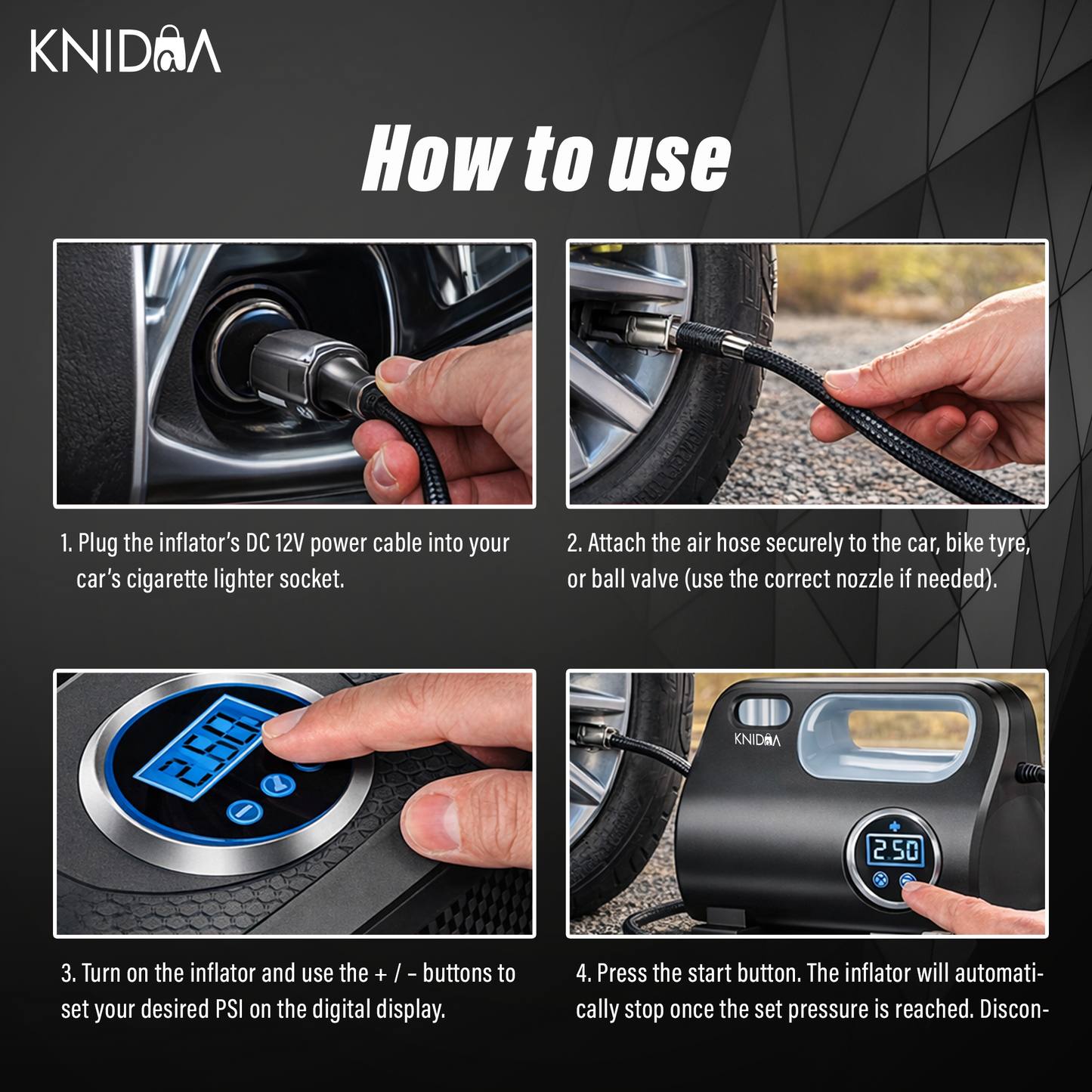 Tyre Inflator for Car - 150 PSI, 12V DC Portable Air Compressor with Digital Tire Pressure Gauge & LED Light | Car Accessories, Auto Air Pump for Cars, Motorcycle & Other Inflatables