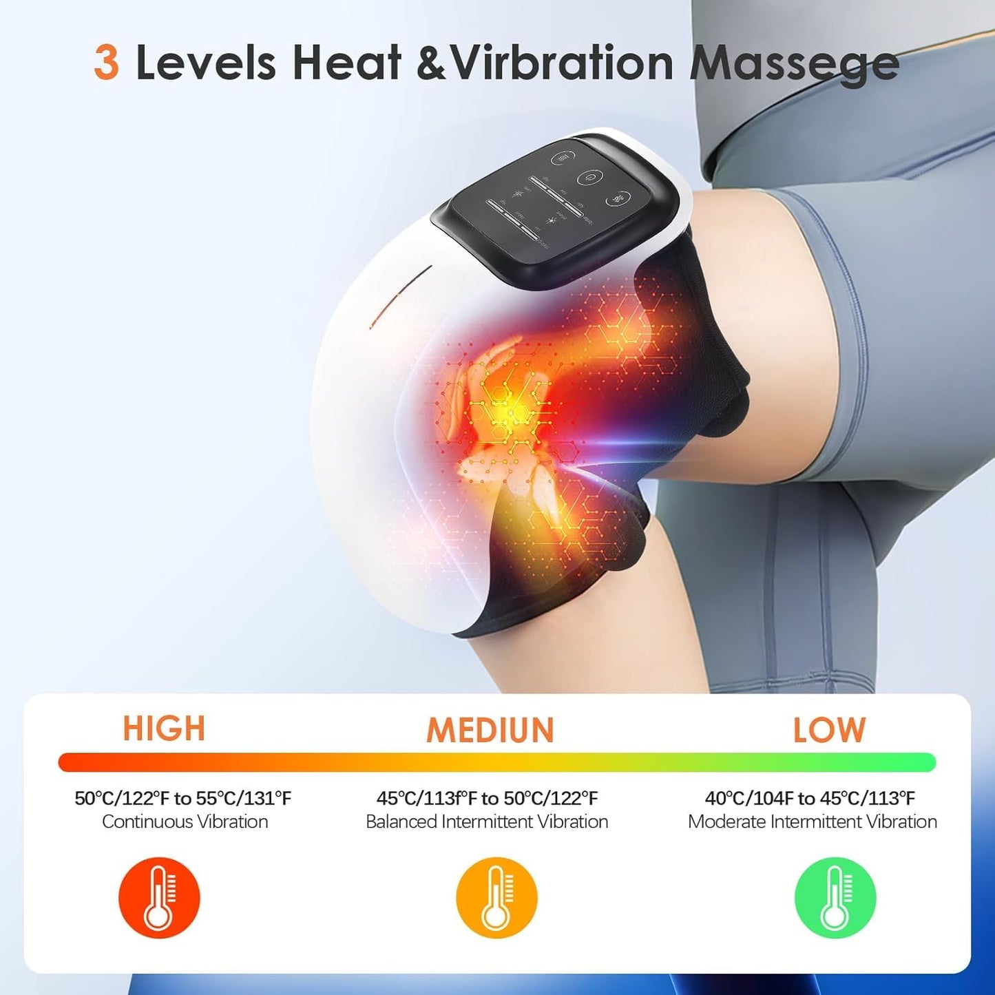 Knee Massager for Joint Pain Relief with Heat, Rechargeable Red Light Vibration Knee Arthritis Massage Physiotherapy Machine for Women, Elder Age, Men - 1 Year Warranty
