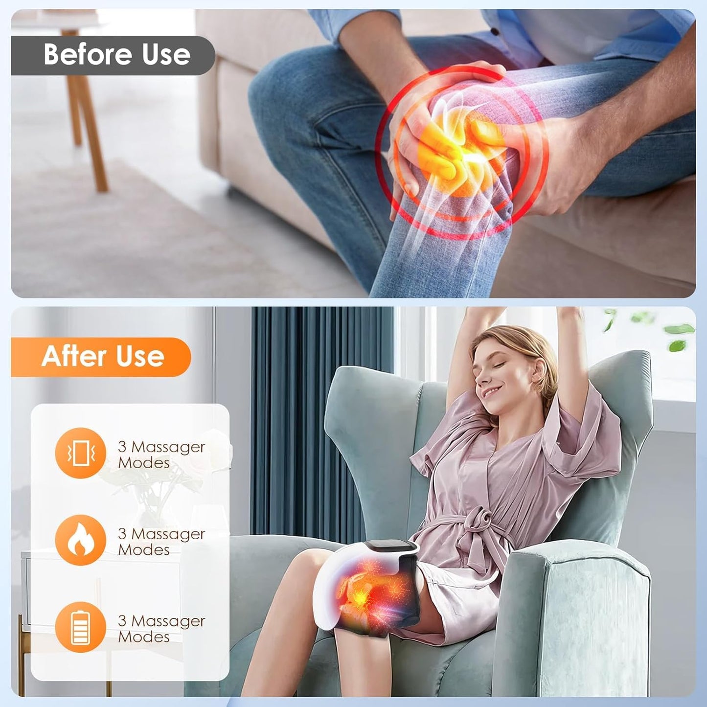 Knee Massager for Joint Pain Relief with Heat, Rechargeable Red Light Vibration Knee Arthritis Massage Physiotherapy Machine for Women, Elder Age, Men - 1 Year Warranty