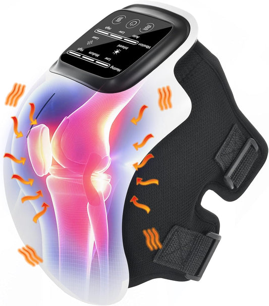 Knee Massager for Joint Pain Relief with Heat, Rechargeable Red Light Vibration Knee Arthritis Massage Physiotherapy Machine for Women, Elder Age, Men - 1 Year Warranty
